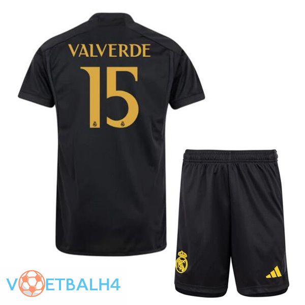 Real Madrid (Valverde 15) kinderen derde voetbal jersey zwart 2023/2024