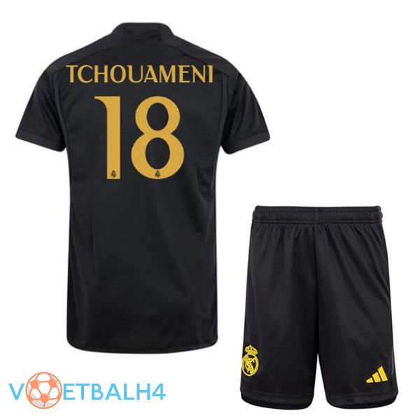 Real Madrid (Tchouameni 18) kinderen derde voetbal jersey zwart 2023/2024