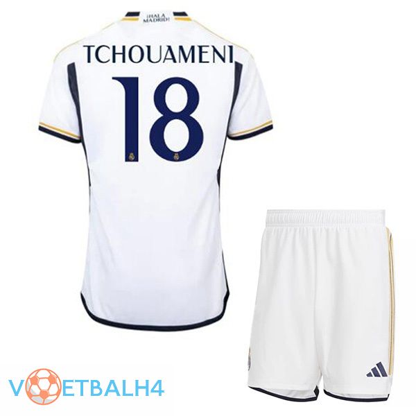 Real Madrid (Tchouameni 18) kinderen voetbal jersey thuis wit 2023/2024