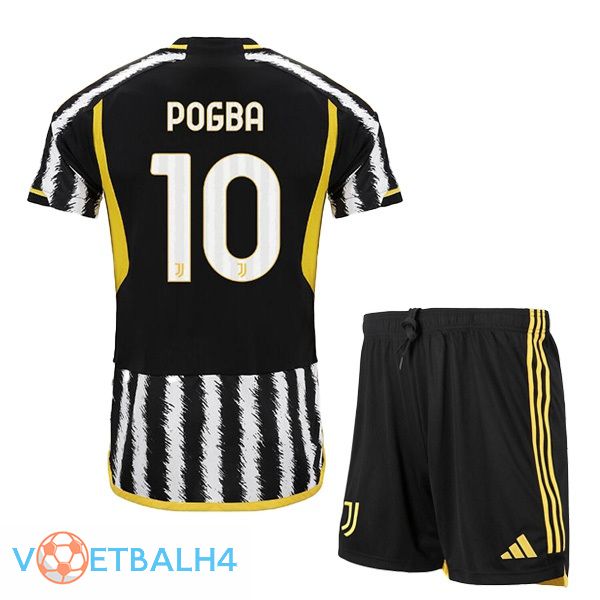 Juventus (POGBA 10) kinderen voetbal jersey thuis zwart wit 2023/2024