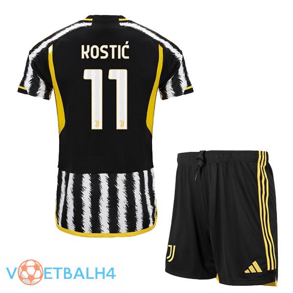 Juventus (KOSTIĆ 11) kinderen voetbal jersey thuis zwart wit 2023/2024