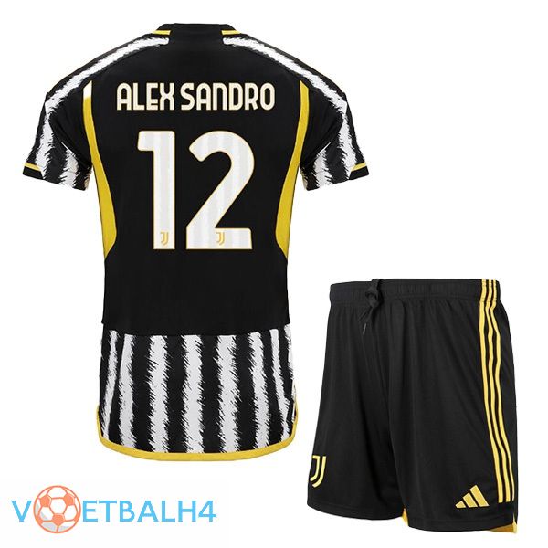 Juventus (ALEX SANDRO 12) kinderen voetbal jersey thuis zwart wit 2023/2024