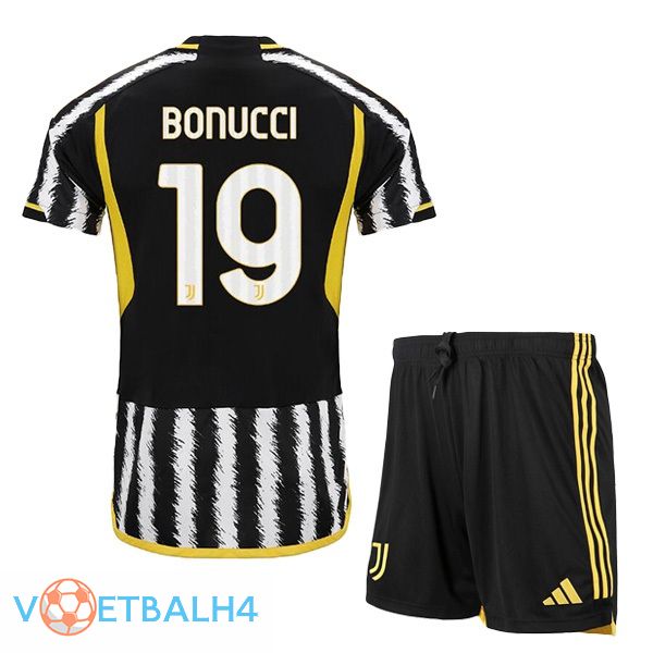 Juventus (BONUCCI 19) kinderen voetbal jersey thuis zwart wit 2023/2024