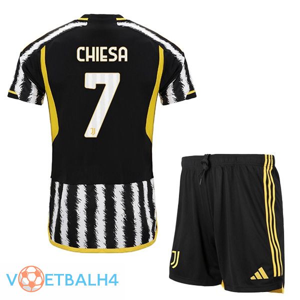 Juventus (CHIESA 7) kinderen voetbal jersey thuis zwart wit 2023/2024