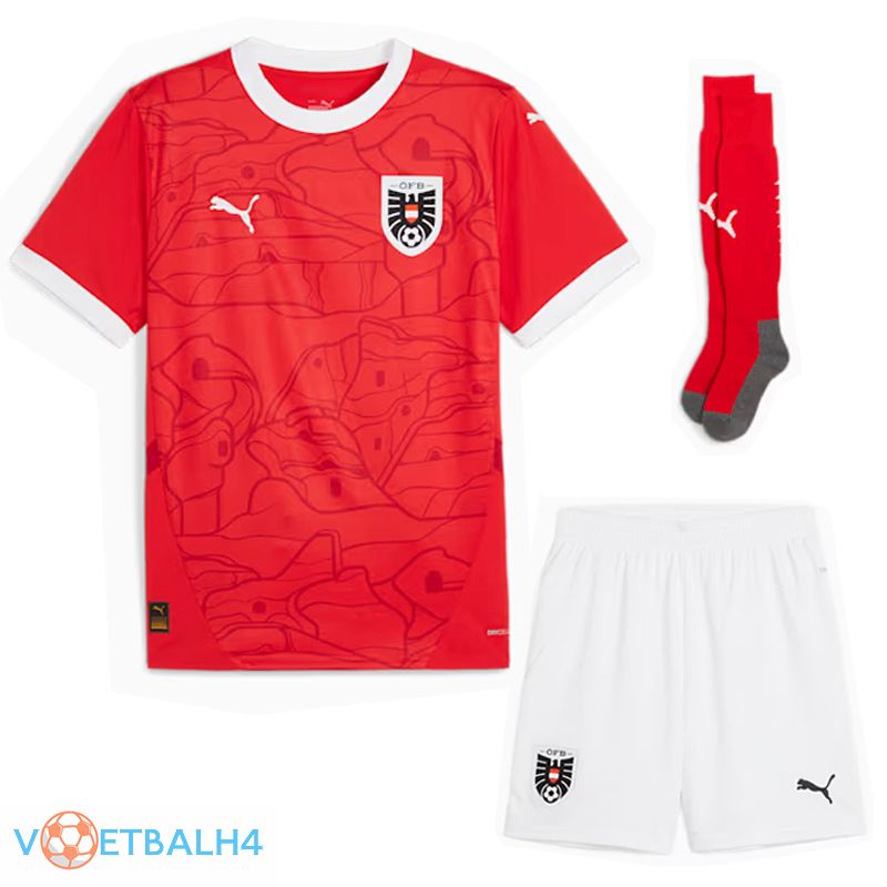 Oostenrijk thuis voetbal jersey (korte broek + soks) Kit 2024/2025