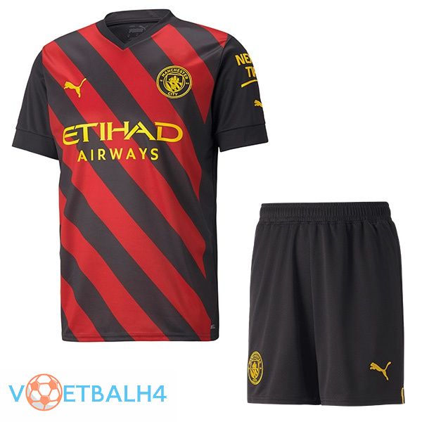 Manchester City kinderen voetbal jersey uit rood zwart 2022/2023