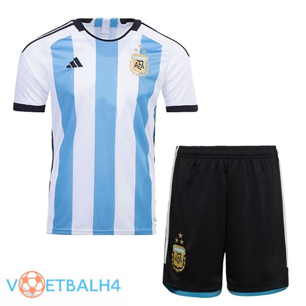 Argentinië 3 sterren kinderen voetbal jersey thuis wit blauw 2022/2023