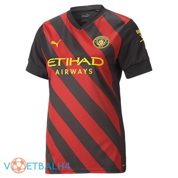 Manchester City Dames voetbal jersey uit rood zwart 2022/2023