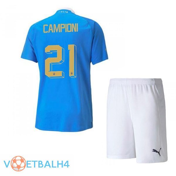 Italië（Campioni 21）kinderen voetbal jersey thuis blauw 2022/2023