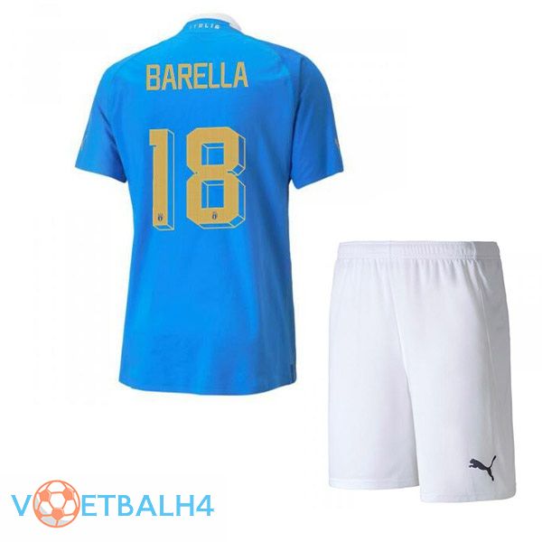 Italië（Barella 18）kinderen voetbal jersey thuis blauw 2022/2023