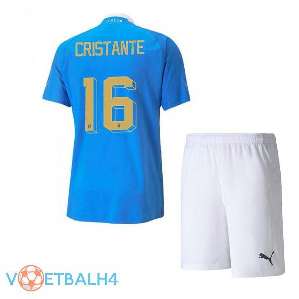 Italië（Cristante 16）kinderen voetbal jersey thuis blauw 2022/2023