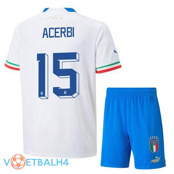 Italië (Acerbi 15) kinderen voetbal jerseys uit wit 2022-2023