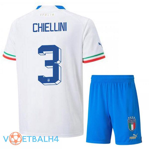 Italië (Chiellini 3) kinderen voetbal jerseys uit wit 2022-2023