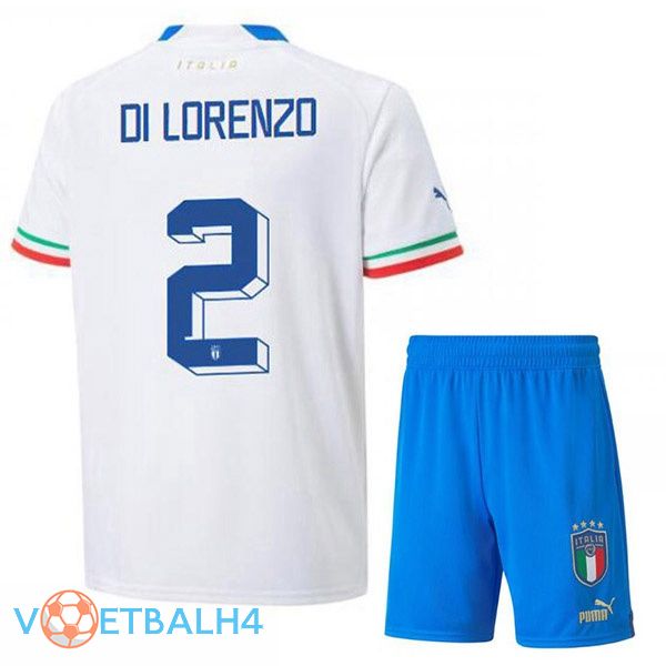 Italië (Di Lorenzo 2) kinderen voetbal jerseys uit wit 2022-2023