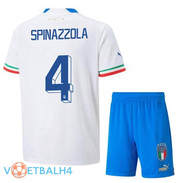 Italië (Spinazzola 4) kinderen voetbal jerseys uit wit 2022-2023