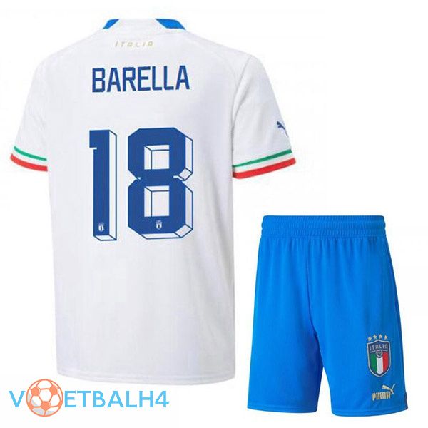 Italië (Barella 18) kinderen voetbal jerseys uit wit 2022-2023