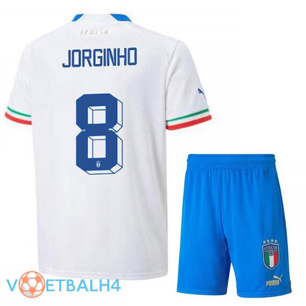 Italië (Jorginho 8) kinderen voetbal jerseys uit wit 2022-2023