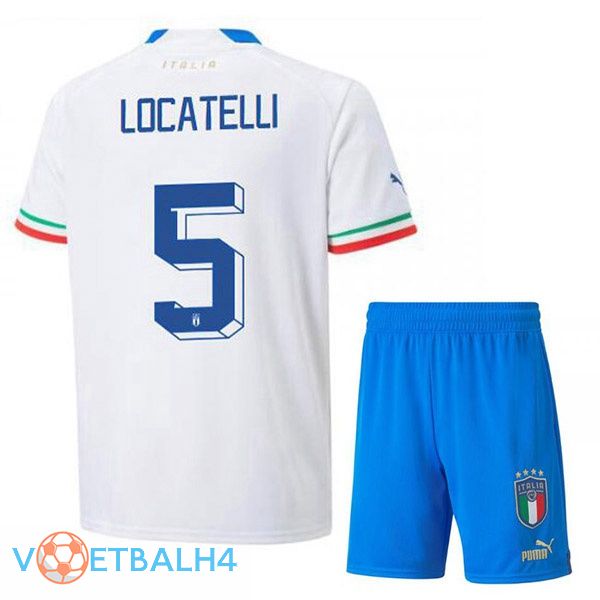 Italië (Locatelli 5) kinderen voetbal jerseys uit wit 2022-2023