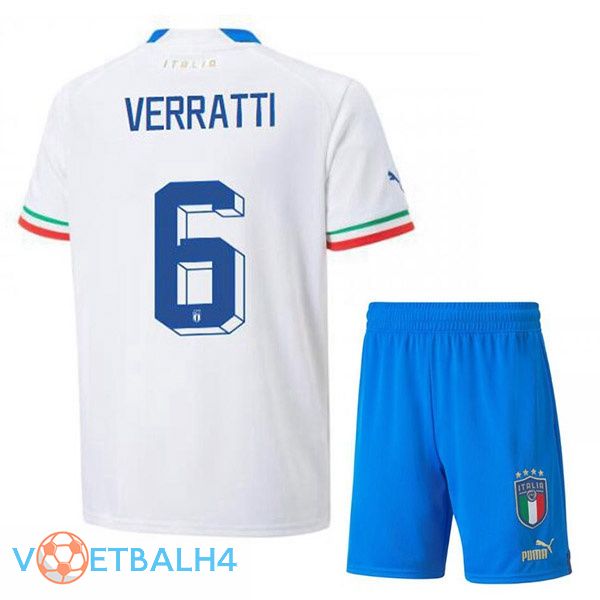 Italië (Verratti 6) kinderen voetbal jerseys uit wit 2022-2023