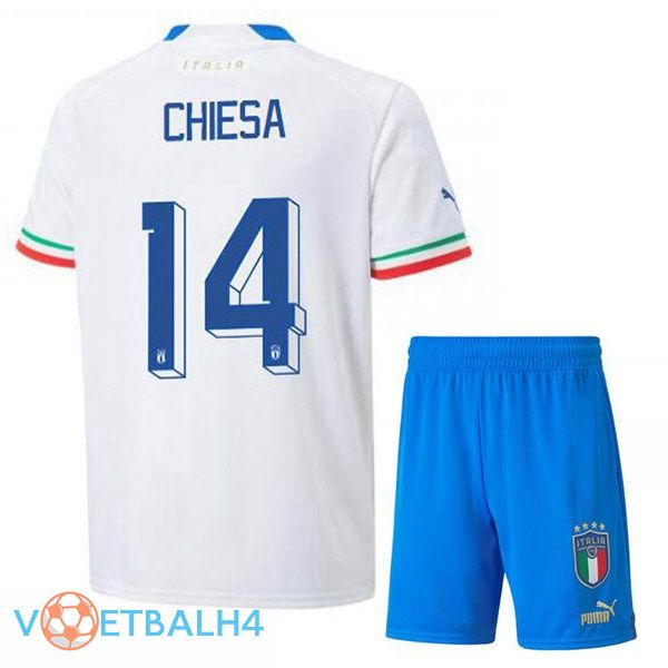 Italië (Chiesa 14) kinderen voetbal jerseys uit wit 2022-2023