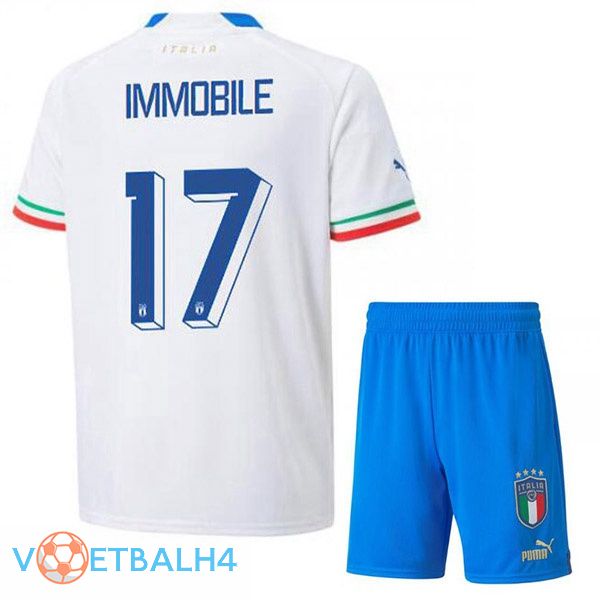 Italië (Immobile 17) kinderen voetbal jerseys uit wit 2022-2023