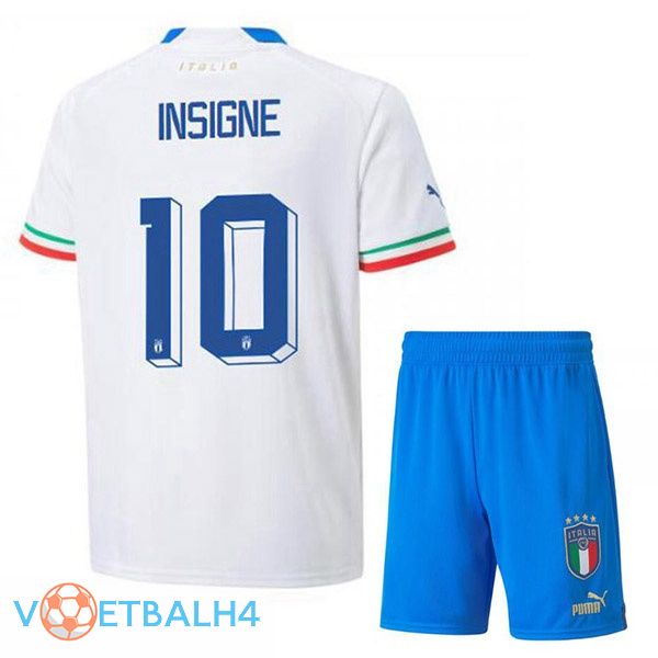 Italië (Insigne 10) kinderen voetbal jerseys uit wit 2022-2023