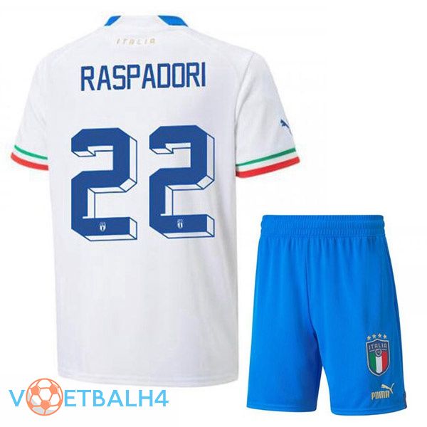 Italië (Raspadori 22) kinderen voetbal jerseys uit wit 2022-2023