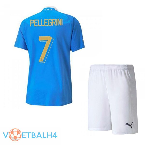 Italië（Pellegrini 7）kinderen voetbal jersey thuis blauw 2022/2023