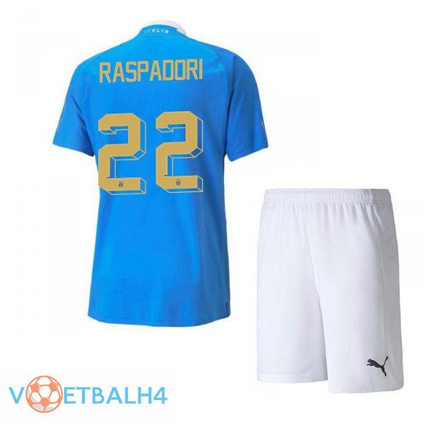 Italië（Raspadori 22）kinderen voetbal jersey thuis blauw 2022/2023