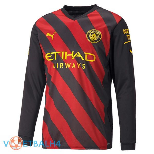 Manchester City voetbal jersey uit lange mouwrood zwart 2022/2023