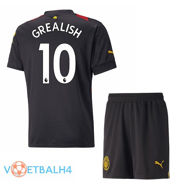 Manchester City (Jack Grealish 10) kinderen voetbal jersey uit rood zwart 2022/2023