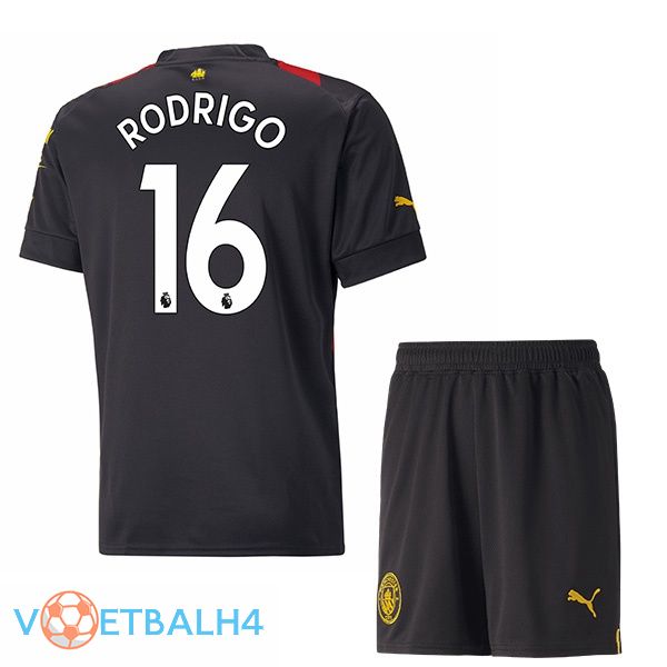 Manchester City (Rodrigo 16) kinderen voetbal jersey uit rood zwart 2022/2023