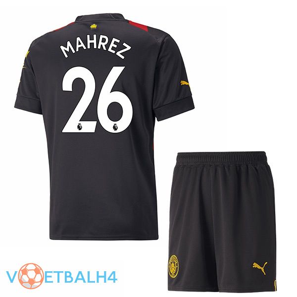 Manchester City (Riyad Mahrez 26) kinderen voetbal jersey uit rood zwart 2022/2023