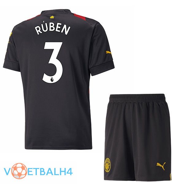 Manchester City (Ruben Dias 3) kinderen voetbal jersey uit rood zwart 2022/2023