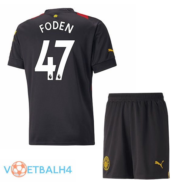 Manchester City (Phil Foden 47) kinderen voetbal jersey uit rood zwart 2022/2023