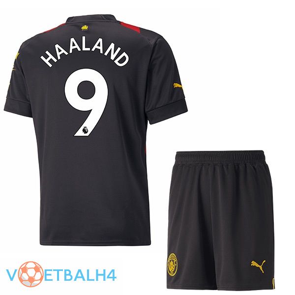 Manchester City (Erling Haaland 9) kinderen voetbal jersey uit rood zwart 2022/2023