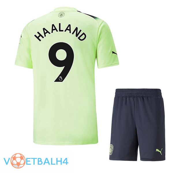 Manchester City (Erling Haaland 9) kinderen voetbal jerseys derde groente zwart 2022-2023