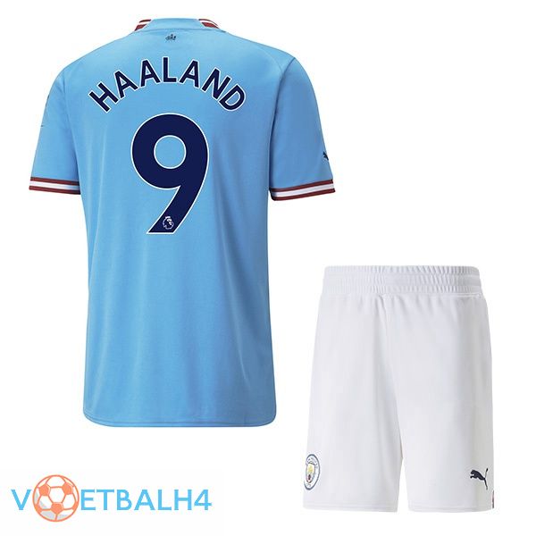 Manchester City (Erling Haaland 9) kinderen voetbal jersey thuis blauw 2022/2023