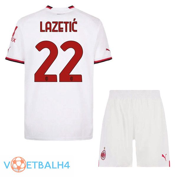 AC Milan (LAZETIĆ 22) kinderen voetbal jerseys uit wit 2022-2023