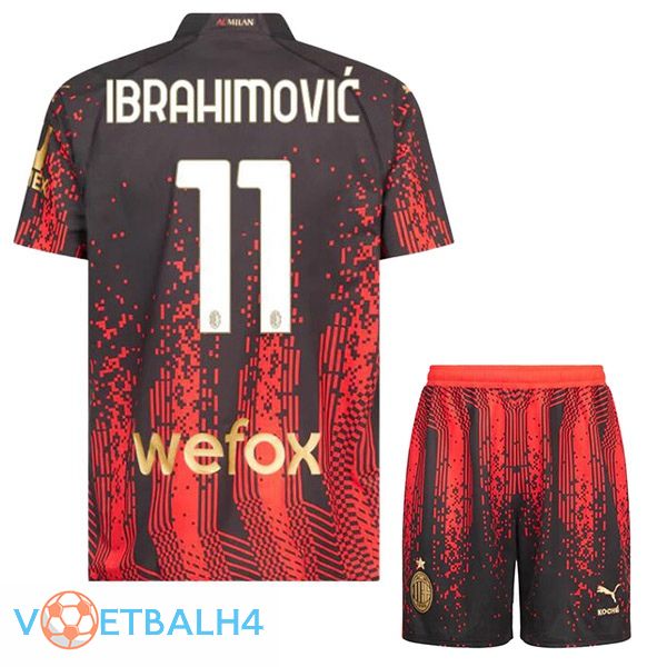 AC Milan (IBRAHIMOVIĆ 11) kinderen voetbal jersey vierde rood zwart 2022/2023