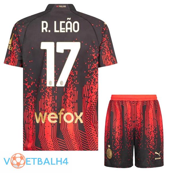 AC Milan (R. LEÃO 17) kinderen voetbal jersey vierde rood zwart 2022/2023