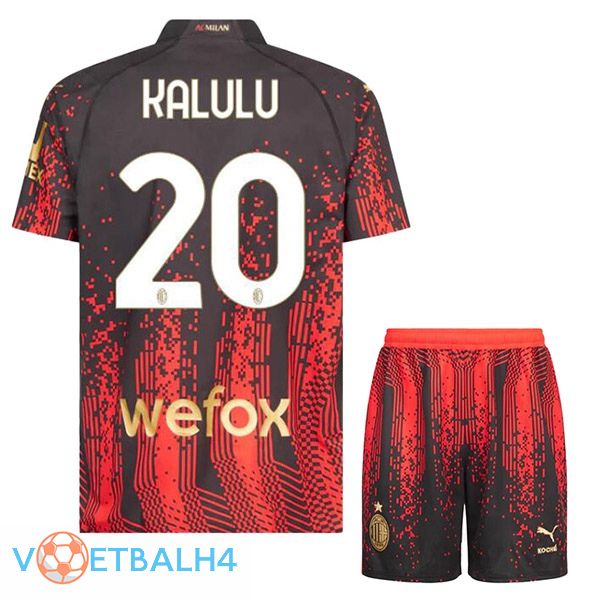 AC Milan (KALULU 20) kinderen voetbal jersey vierde rood zwart 2022/2023