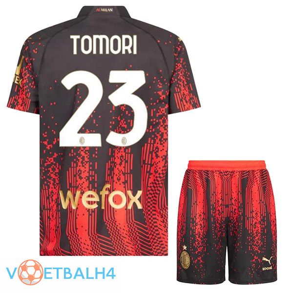 AC Milan (TOMORI 23) kinderen voetbal jersey vierde rood zwart 2022/2023