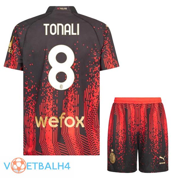 AC Milan (TONALI 8) kinderen voetbal jersey vierde rood zwart 2022/2023