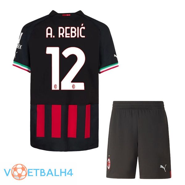 AC Milan (A. REBIĆ 12) kinderen voetbal jerseys thuis rood 2022-2023