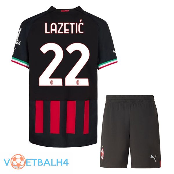 AC Milan (LAZETIĆ 22) kinderen voetbal jerseys thuis rood 2022-2023