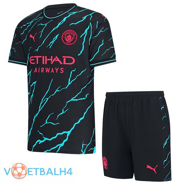 Manchester City kinderen derde voetbal jersey blauw zwart 2023/2024