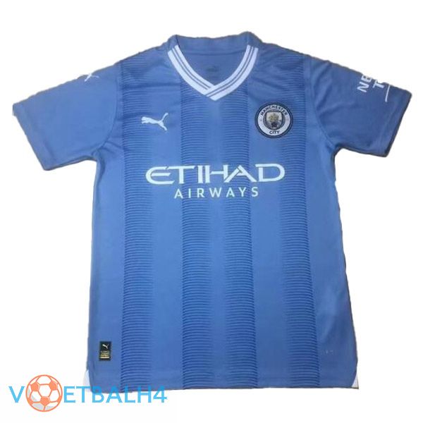 Manchester City voetbal jersey thuis blauw gelekte versie 2023/2024