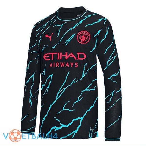 Manchester City derde voetbal jersey lange mouwblauw zwart 2023/2024