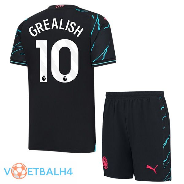 Manchester City (Jack Grealish 10) kinderen derde voetbal jersey blauw zwart 2023/2024